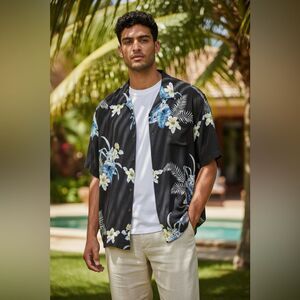 Tommy Bahama Hibiscus Floral Silk Hawaiian Shirt 3X Tall